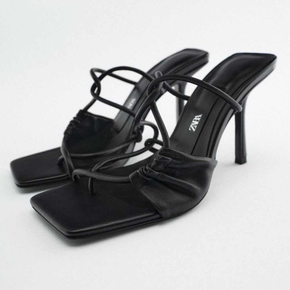 ZARA Black leather strappy sandals